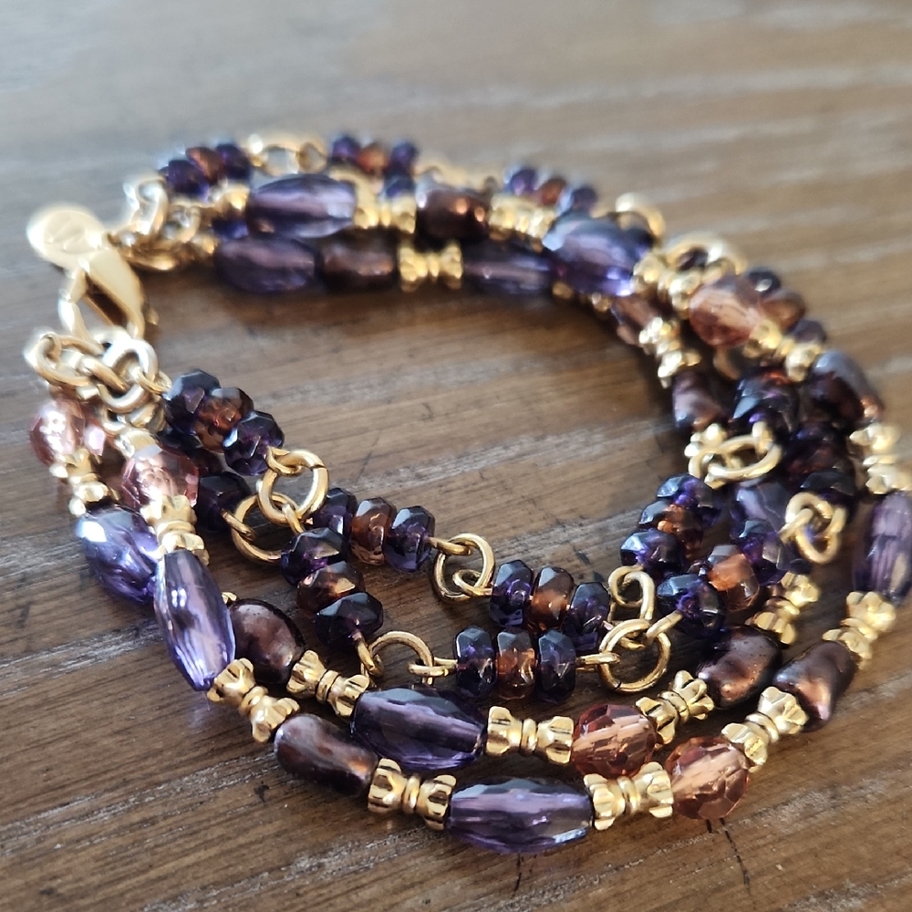 Liz Claiborne Purple and Gold Tone Beaded Bracelet